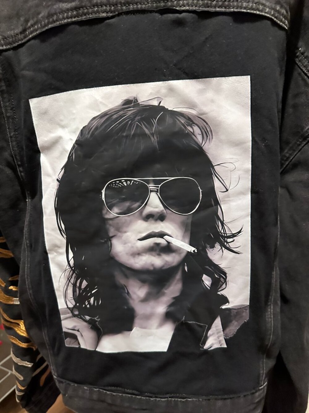 Keith Richards Rolling Stonees Black Denim Jean Jacket Embroidered tiger (XL) - Picture 3 of 8